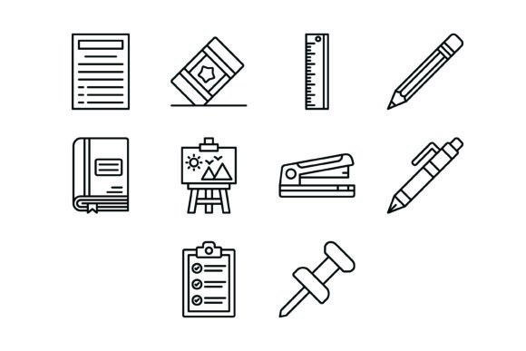 50 Stationary Outline Icons Bundle: Your Go-To Design Toolkit