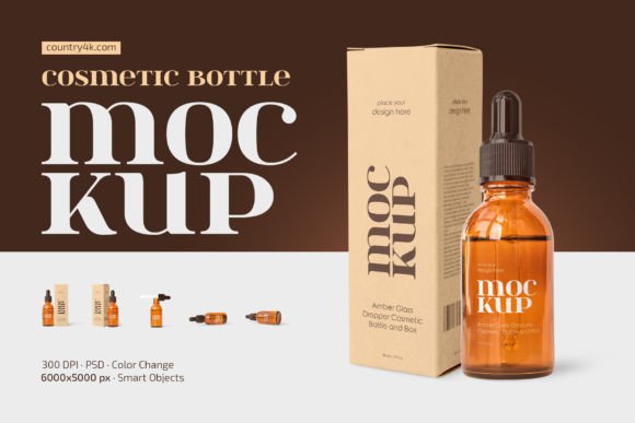 Amber Dropper Cosmetic Bottle Mockup: Showcase Your Brand