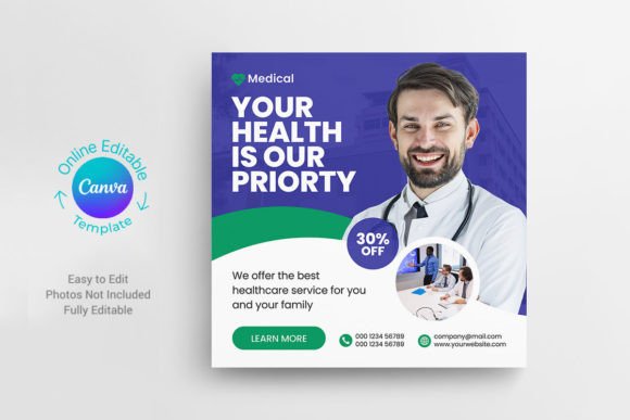 Canva Medical Social Media Post Template for Healthcare Branding