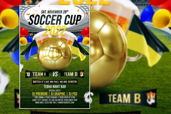 Soccer Sport Flyer or Poster Template: Editable PSD for Events
